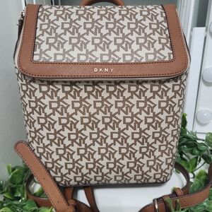 DKNY Tan and Cream Geometric Backpack